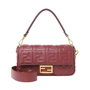 펜디 엠브로시드 FF 모티프 미디움 바게트 숄더백 레드 153693027_이미지