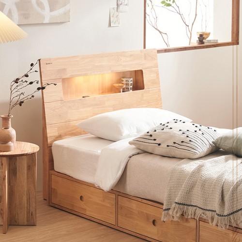 핀란디아 루나 원목 수납 LED침대 SS (유로탑28독립)_이미지
