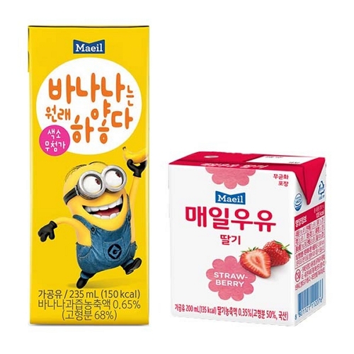 매일유업 딸기우유 200ml 24개+바나나는 원래 하얗다 190ml 24개 (1세트)