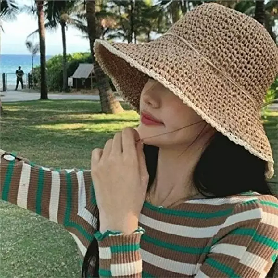 이쁜스타일 앙상블 휴양지 여성 밀짚 모자 리본 벙거지 모자 여름 해변-WFO3SCJ_이미지