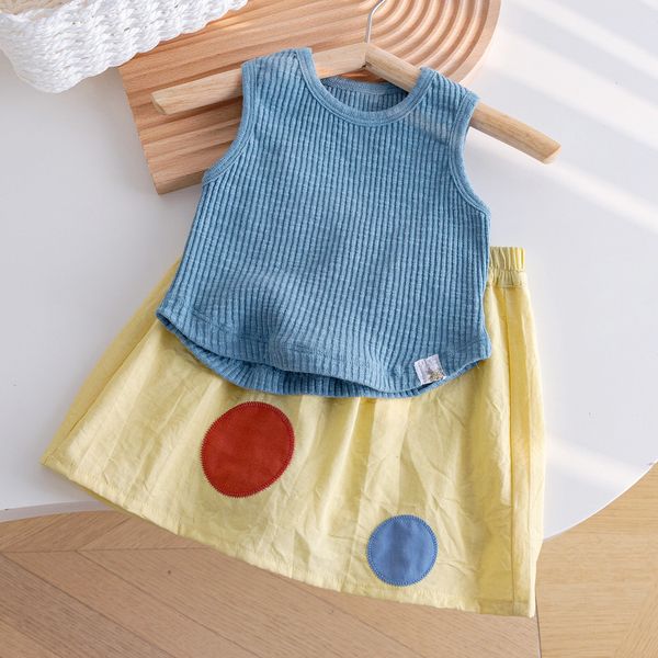 베이비맥스 예약 도파민 배색 골지 나시 서머 와이드 도트 큐롯 팬츠 셋업 R18022