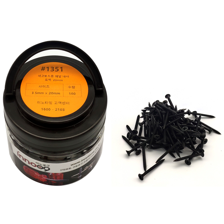 이노공구 석고보드용 외날 나사 흑색 20mm 1351 (100pcs)_이미지
