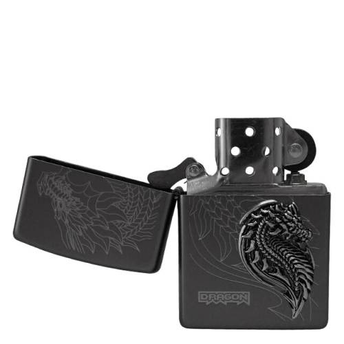 지포 오일 라이터 Black Pearl Unpolish CYBER DRAGON BLACK Emblem ZPJ1MA106R