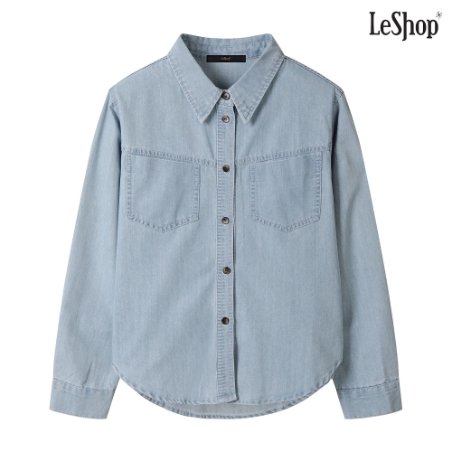르샵 여성 베이직 코튼 데님 카라 긴팔 셔츠 DP3BA030A_이미지