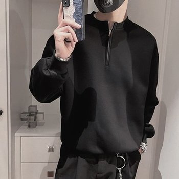 남성 반집업 캐주얼 오버핏 무지 맨투맨_20430579_667501_이미지