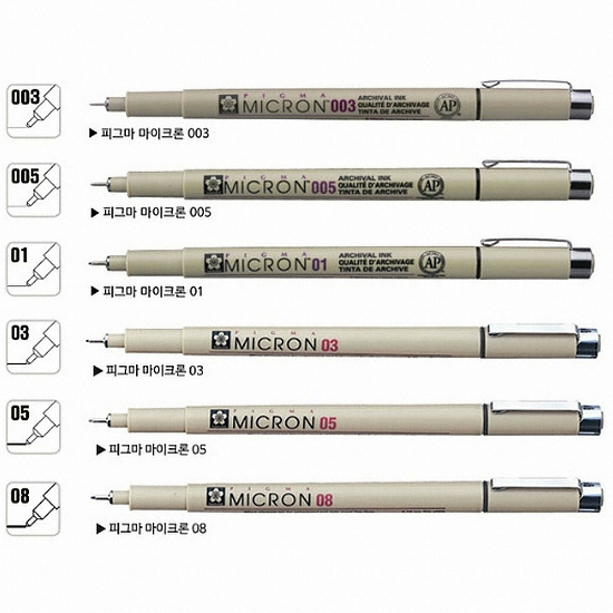 사쿠라 피그마 마이크론 블랙 드로잉펜 세트 (6본)_이미지