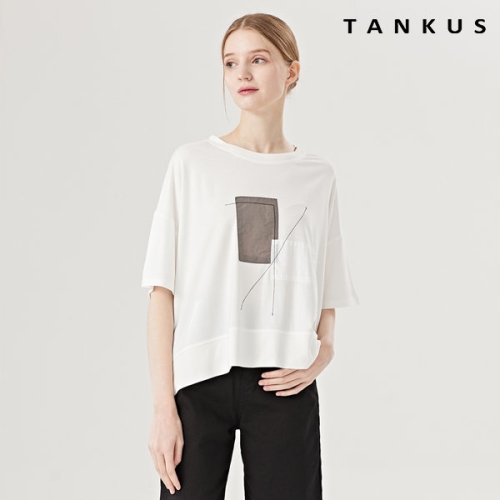 탱커스 아트 워크 패치 라운드 언발 반팔 티셔츠 TW1TS030L0