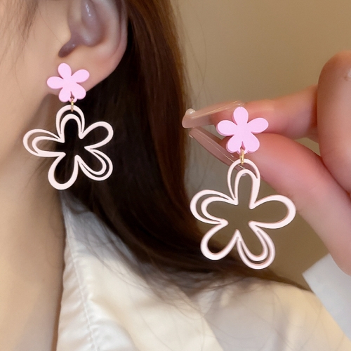 키치 팝 아트 빅 플라워 드롭 핑크 독특한 러블리 실버 925 은침 써지컬 원터치 여성 패션 모임 귀걸이 uacc373 핑크_이미지