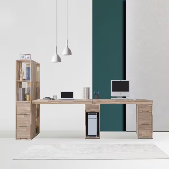 더젠 비쥬 아카시아원목 트윈 책상 세트6 (2400x600)_이미지