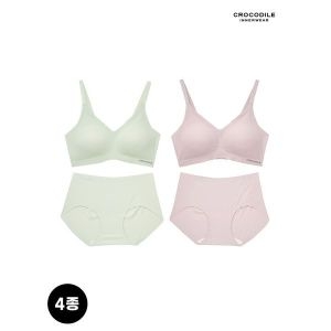 패션그룹형지 크로커다일 감탄 라이크라 인견쉘론 몰드부착 스트랩 브라팬티세트 4종 (올리브그린+퍼플그레이)