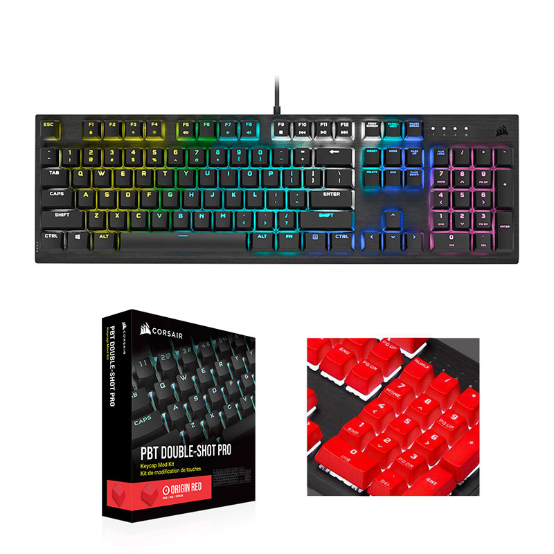 CORSAIR K60 RGB PRO + PBT Double-shot Keycaps Pro (비올라축, 레드)_이미지