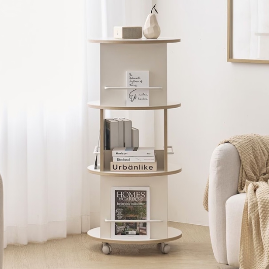 나무뜰 스테이 원목 전면 이동식 원형 3단 회전책장 550_이미지