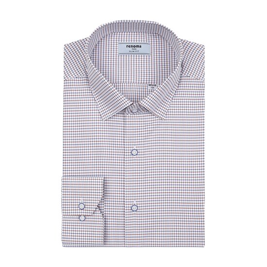 건클립 미니체크 긴소매 슬림핏 셔츠_RMFSL0252WH