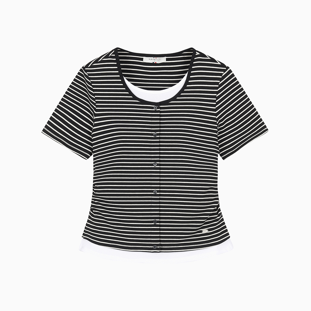 행텐 여성 스트라이프 가디건 레이어드 반팔 티셔츠_100 10570-131-411-69_이미지