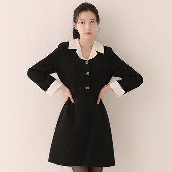 로엠 배색카라 트위드 2in1 <b>원피스</b> RMOWE11R13