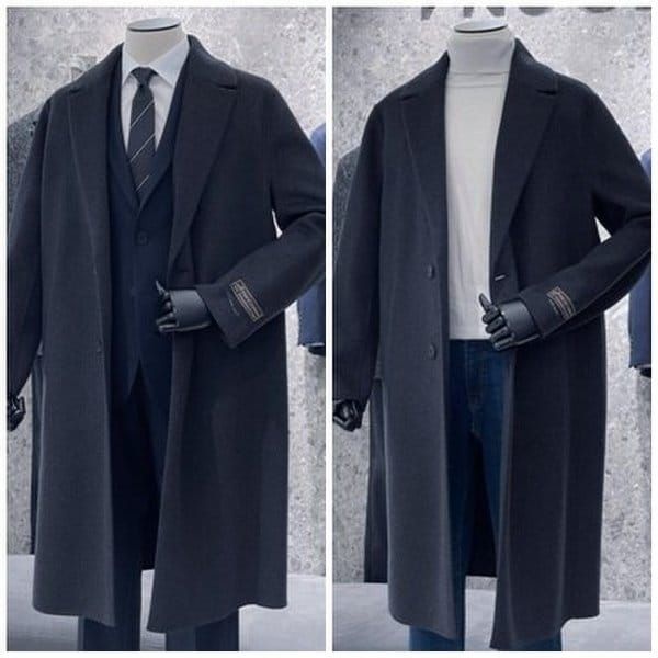 트루젠 남자 차콜 핸드메이드 +구스패딩 캐시미어블렌드 세미오버핏 롱코트1084350