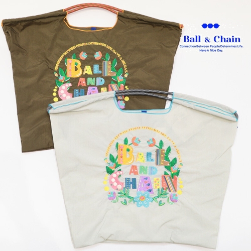 BALL Chain 볼 앤 체인 L 사이즈 FLOWER FONT 가방 쇼핑백 에코백 토트 백 어깨 자수 301157 P.GRAY_이미지