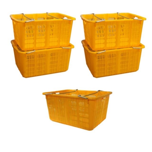 [불명] 운반상자6호 노란 바구니 농산물 과일 플라스틱 5개_이미지
