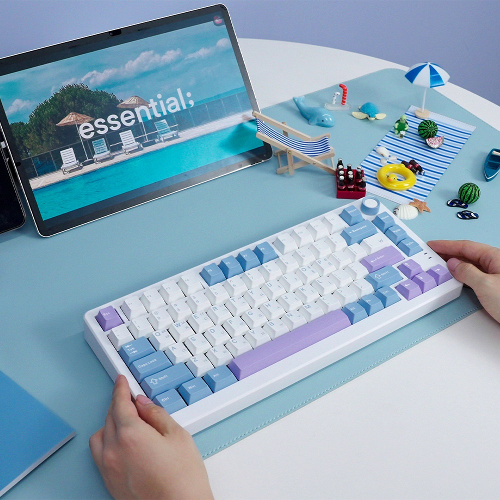 QSENN Q75 가스켓 유무선 기계식 블루퍼플 (저소음 크림옐로우PRO)_이미지