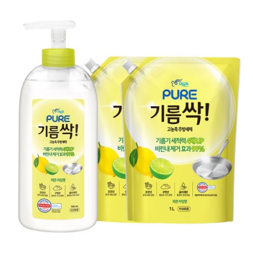 퓨어 기름싹 레몬라임향 700ml + 리필 1L (본품1개+리필2개)_이미지