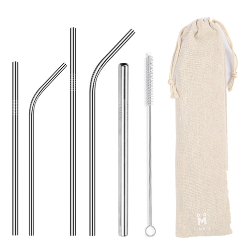 아이메이트 스테인레스 빨대 세척솔 6종 세트 + 베이지 파우치 1세트_이미지