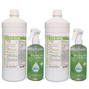 케어 소독용 에탄올 1리터 2개 에탄올 스프레이 300ml 2개 의약외품 알콜