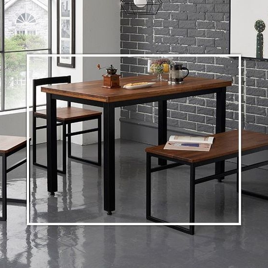  도도 네퍼 멀바우 원목 스틸 식탁 1200 [의자별도]