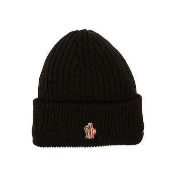 몽클레르 GRENOBLE 로고 패치가 있는 블랙 골지 비니 울 맨 소재 3B00015M11319