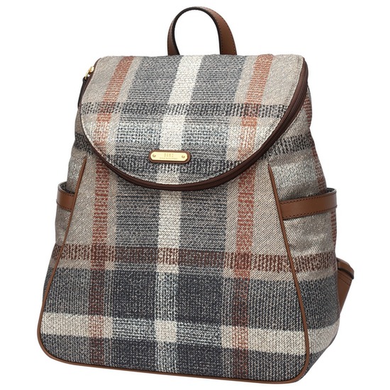 LF 닥스 베이지 체크 패턴 라운드 지퍼 백팩 DC2H6F669BI