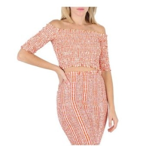 겐조 우먼 레이디 미디움 오렌지 Wavy Vichy 깅엄 Smocked Crop Top Size 라지 FD52TO0129L_이미지