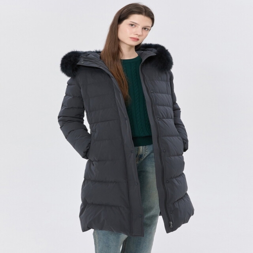 헤지스레이디스 여성 탈착 후드 롱 헤비다운 점퍼 WSJU4DC12BK_이미지