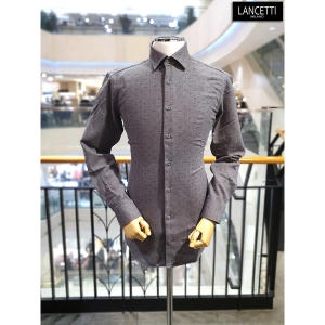  란체티 그레이 기모 패턴 슬림핏 긴소매 셔츠_LRW1104GR