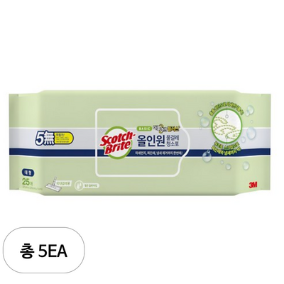 3M 스카치브라이트 올인원 베이직 더블액션 물걸레 청소포 플러스 대형 25매 (5개)_이미지