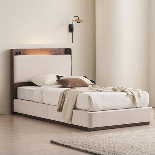 로우트 LED 패브릭 원목 침대 SS