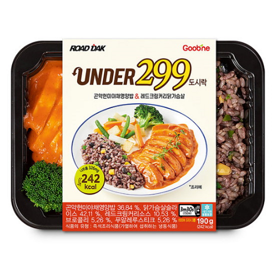 지앤건강생활 굽네 로드닭 UNDER 299 도시락 곤약현미야채영양밥 레드크림커리닭가슴살 190g (12팩)