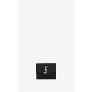  생로랑 SAINT LAURENT 그랑 드 뿌드르 텍스처드 마틀라세 모노그램 컴팩트 3단 지갑 Black 403943BOW021000