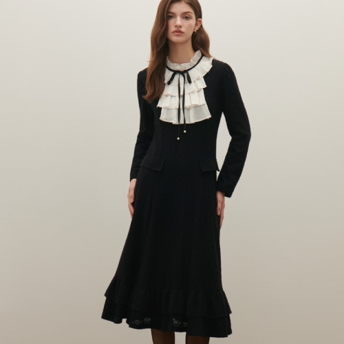 프릴배색 니트 롱원피스 S254B651