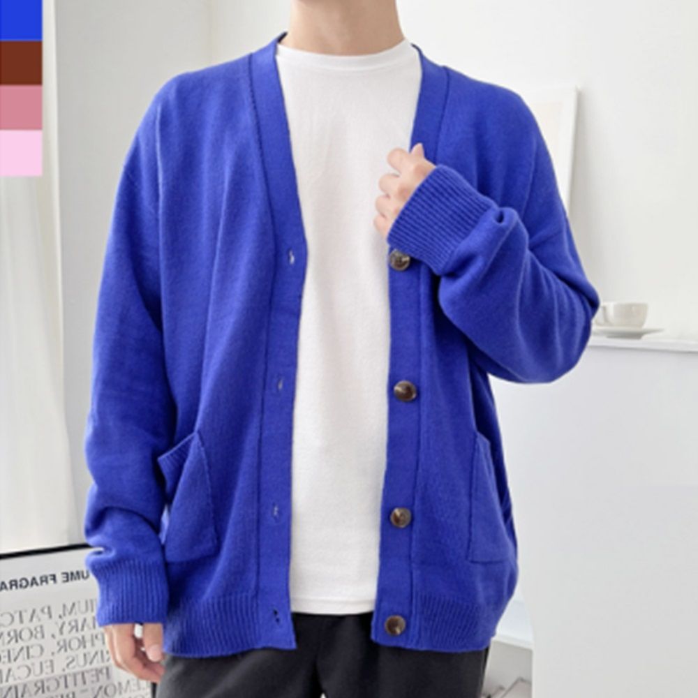 오버핏 브이넥 니트 가디건 코발트블루 ON-CA-QWFFJ6VW