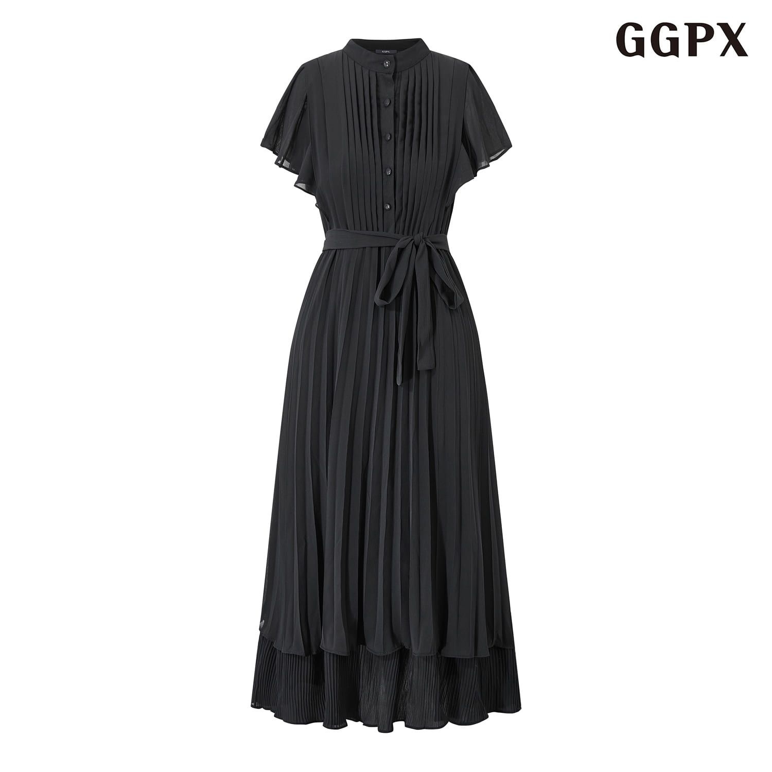 러블리 레이어드 플리츠 반팔 롱 원피스 GQBOW013D