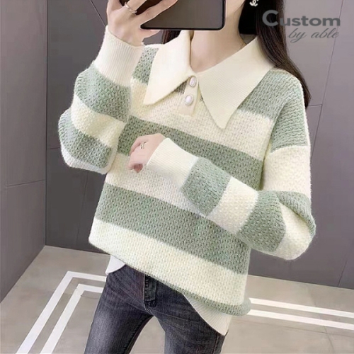 커스텀에이블 더커스텀 패플 / 빅카라 투버튼 배색 니트_C2301KN_이미지