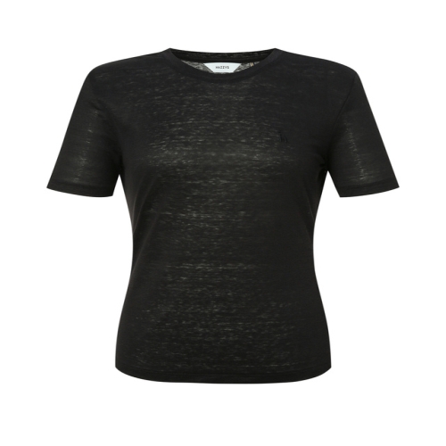 LF 헤지스레이디스 여성 HSTS5BC33BK 에센셜 라운드넥 린넨100 스트라이프 반팔 티셔