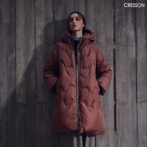 크레송 여성 롱 퀼팅 후드 다운점퍼 C234B803A (35, 브라운)_이미지