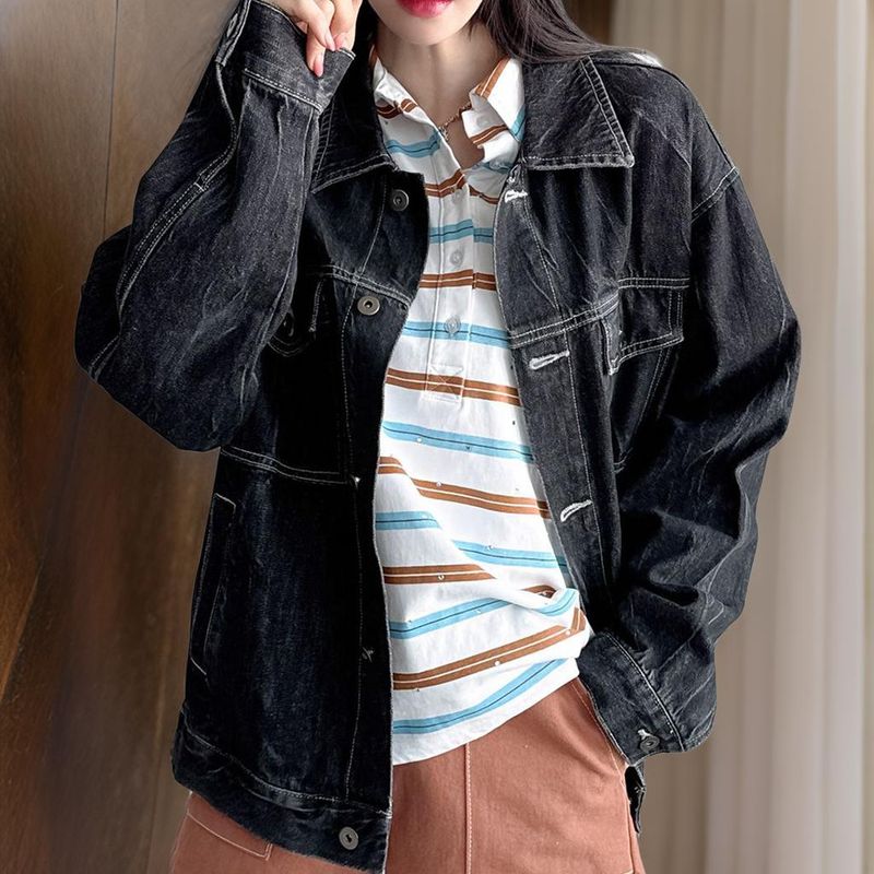 여자 스티치 블랙 박시 개강룩 포켓 청자켓 WJK24791_블랙 L