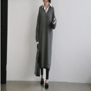 오노마 ONM F10871 원피스 롱 가을 윈터 V넥 루즈핏 언발 니트 11870655_이미지