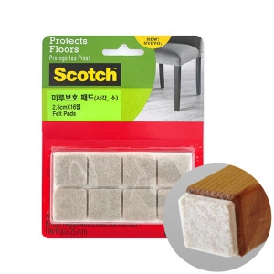 3M 스카치 마루 보호패드 2.5mm 16개입 사각/소형 바닥 긁힘방지 의자 스티커 접착식 펠트 150978
