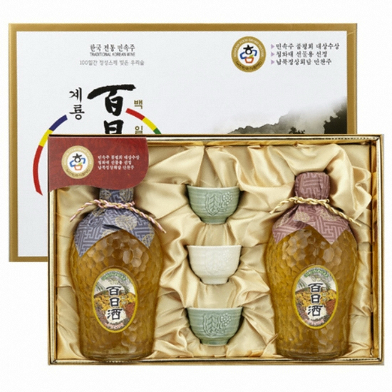 계룡백일주 선물 예단 명주 700ml 2입+술잔 세트 (1개)_이미지