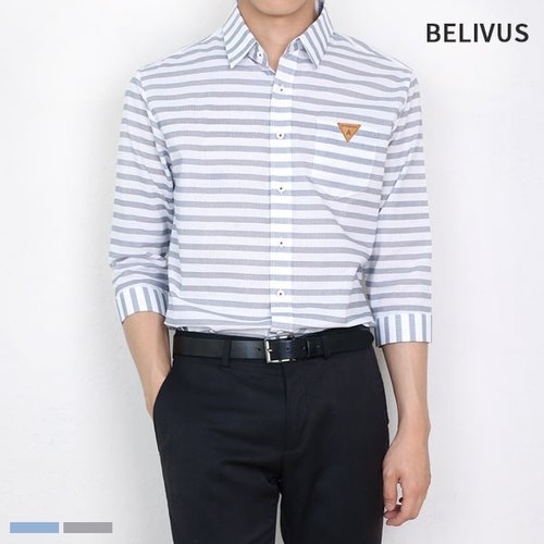  빌리버스 남자 7부 셔츠 BMS032 카라 스트라이프 남방