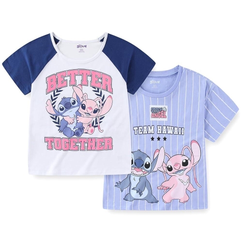디즈니 Lilo Stitch 여아용 2팩 반소매 티셔츠 큰 아동용 블루/블랙/그레이 142155_이미지