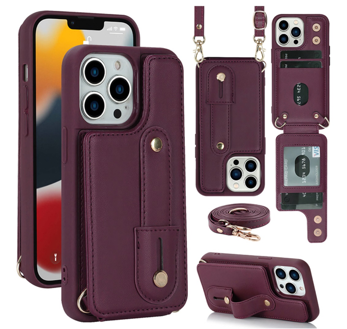 아이폰14 프로 스트랩 가죽 카드수납 지갑 케이스