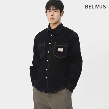 빌리버스 남자 셔츠 자켓 가을 환절기 패치 오버핏 남방 VOP173